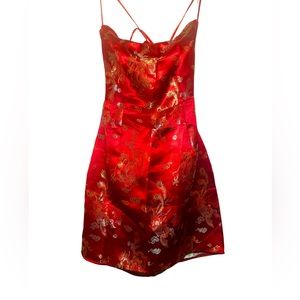Shein Chinese Orient Dragon & Phoenix Print Tie Back Cami Dress size Medium 6